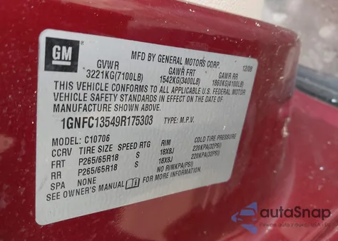 2009 Chevrolet Tahoe Hybrid from USA, damaged, VIN 1GNFC13549R175303